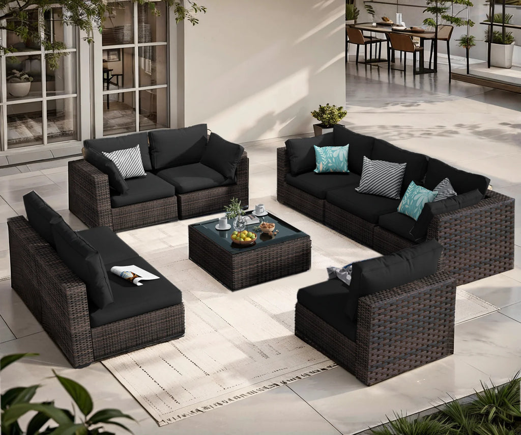 9 Pieces PE Wicker Rattan Sectional Sofa B85292