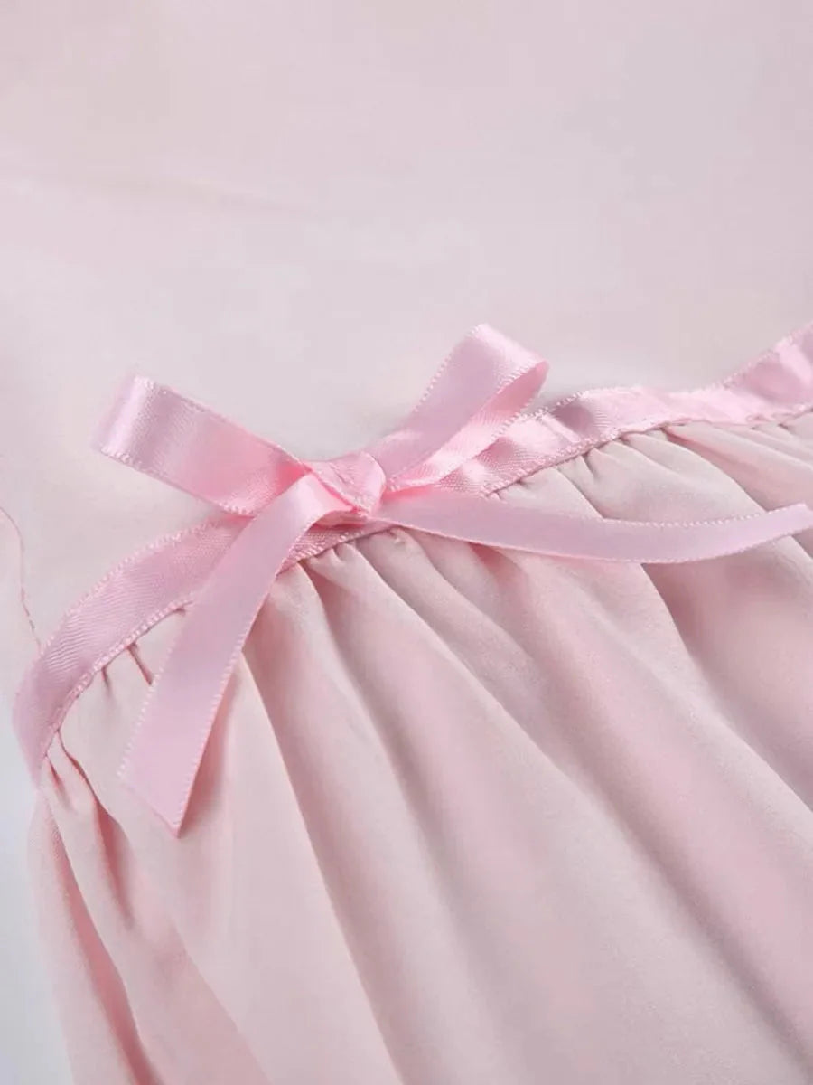 Pink Rose Ruffle Ribbon Pleated Skirt X306