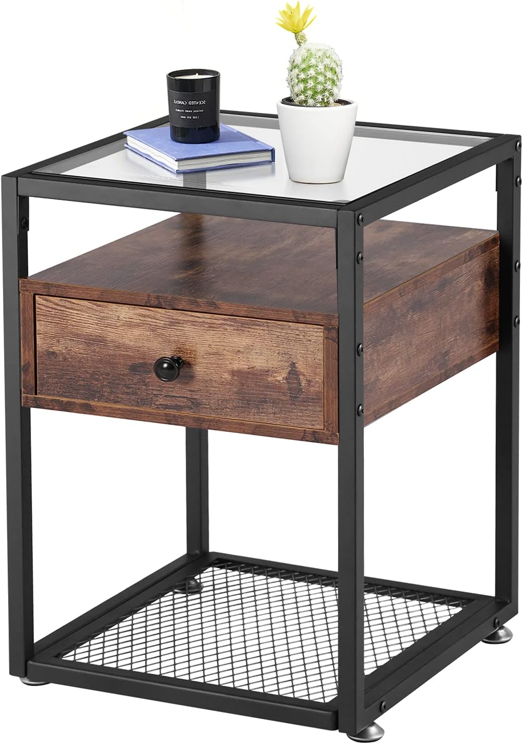 Brown Nightstand with Drawer and Shelf K980