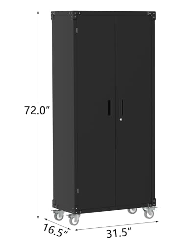 Metal Storage Cabinet with Wheels, Steel Tool Cabinet with Pegboard and 4 Adjustable Shelves D42580