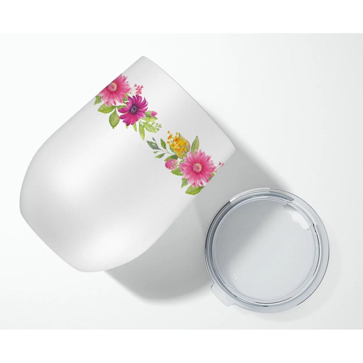 Shih Tzu Pink Flowers Stainless Steel 12 oz Stemless Wine Glass W927