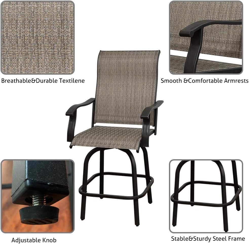Swivel Bar Stools Set with All-Weather Metal Frame E9445