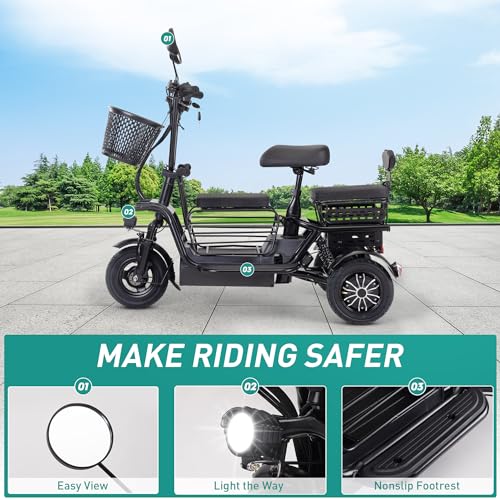 400W 48V Electric Tricycle with 3 Seats and Storage Baskets S893