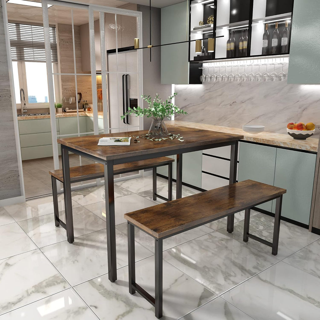 3-Piece Dining Table & Chair Set with Two Benches U753885