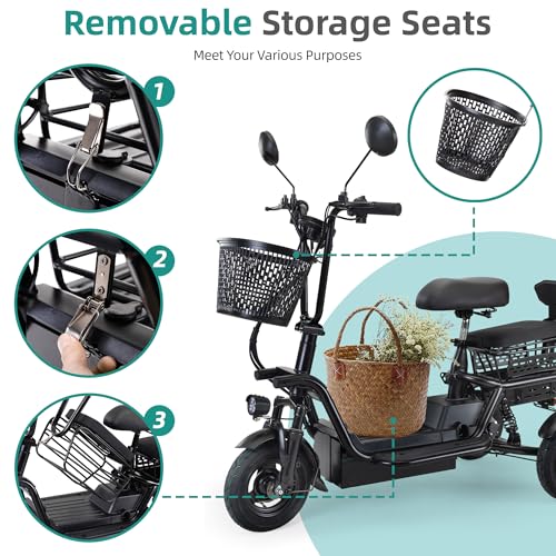 400W 48V Electric Tricycle with 3 Seats and Storage Baskets S893