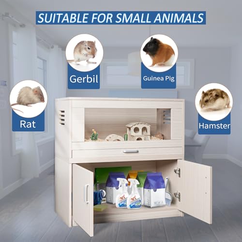 Hamster Cage with Storage Cabinet, Acrylic Panels, 31.5" L x 15.75" x 32.28" (Teak) S119