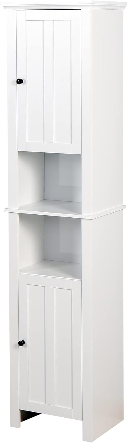 White 15.7"L x 11.8"W x 67"H Narrow Bathroom Storage Cabinet with Shelves and Door X97338