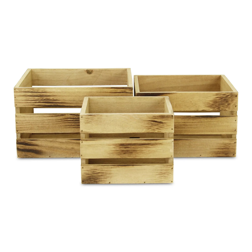 Set of 3 Brown Rustic Aged Wooden Crates A3271