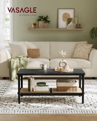 2-Tier Coffee Table with PVC Rattan Storage Shelf C8316