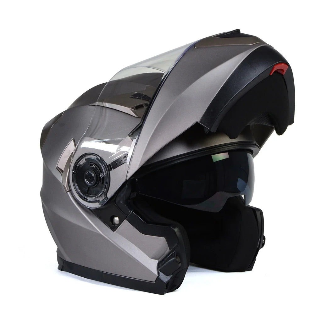 Silver Modular Motorcycle Helmet with Drop Down Visor V453