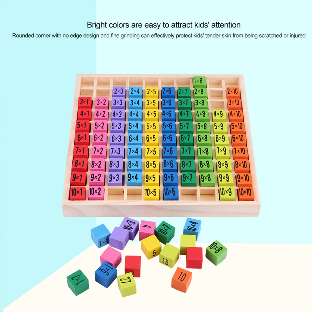 10 X 10 Wooden Multiplication Table Math Tray P4480
