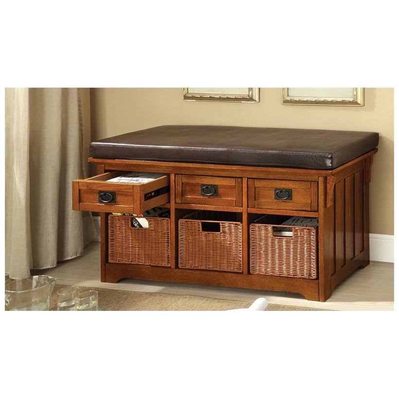 Storage Bench with Baskets in Antique Oak A833
