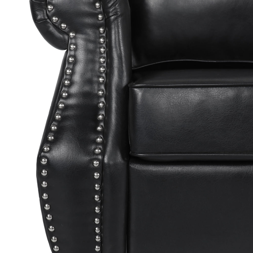 Midnight Black and Dark Brown Faux Leather Loveseat with Nailhead Trim N698599