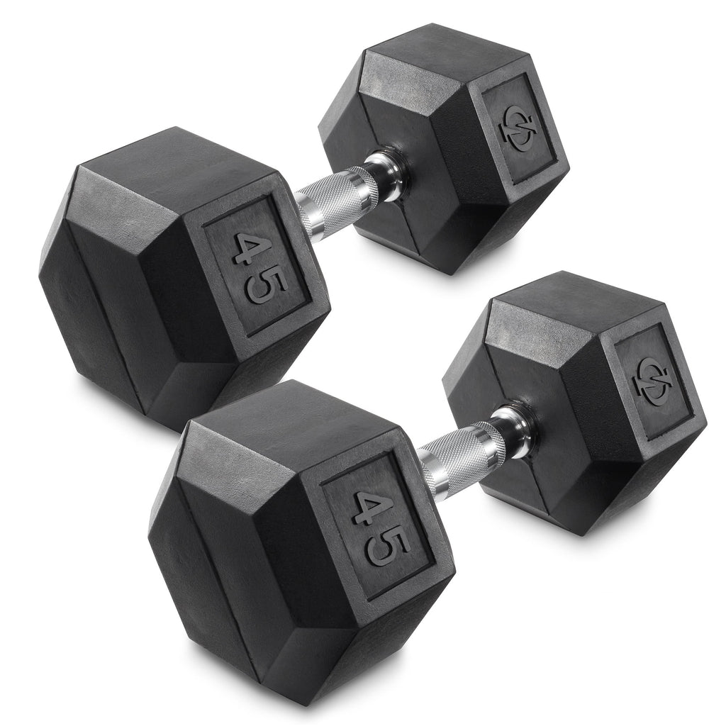45 lb Pair Rubber Coated Hex Dumbbell O373267