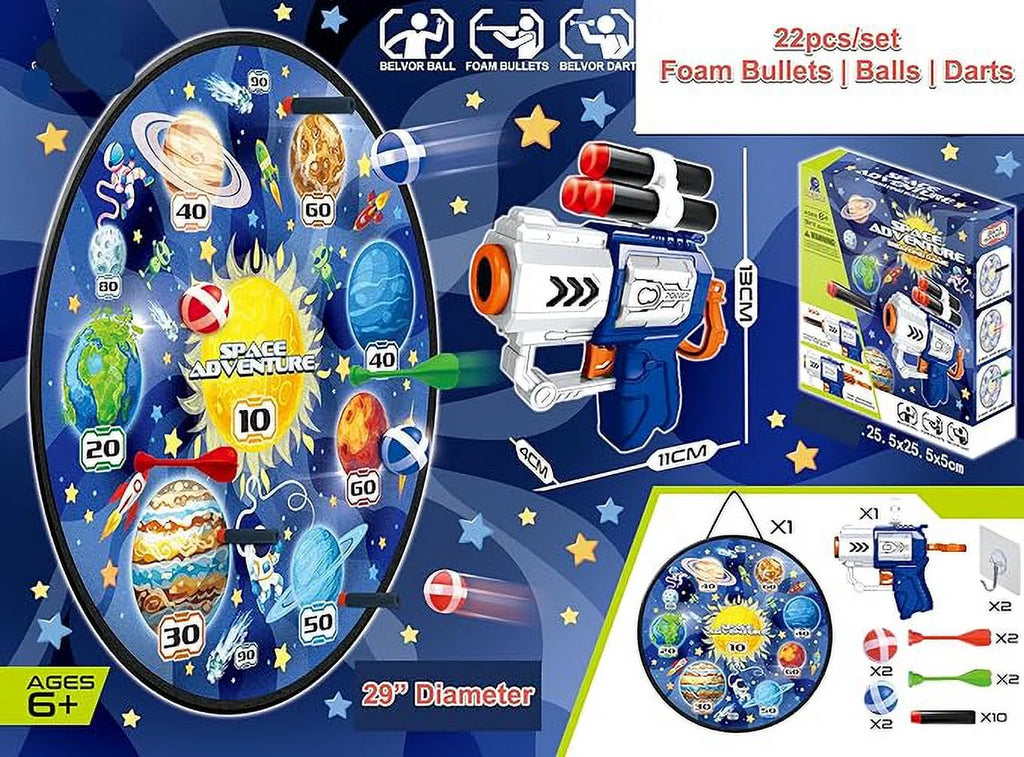 Wall Hanging Dart Game Set with Foam Bullets, Plastic Darts, Belvor Balls and 1 Compact Gun S331