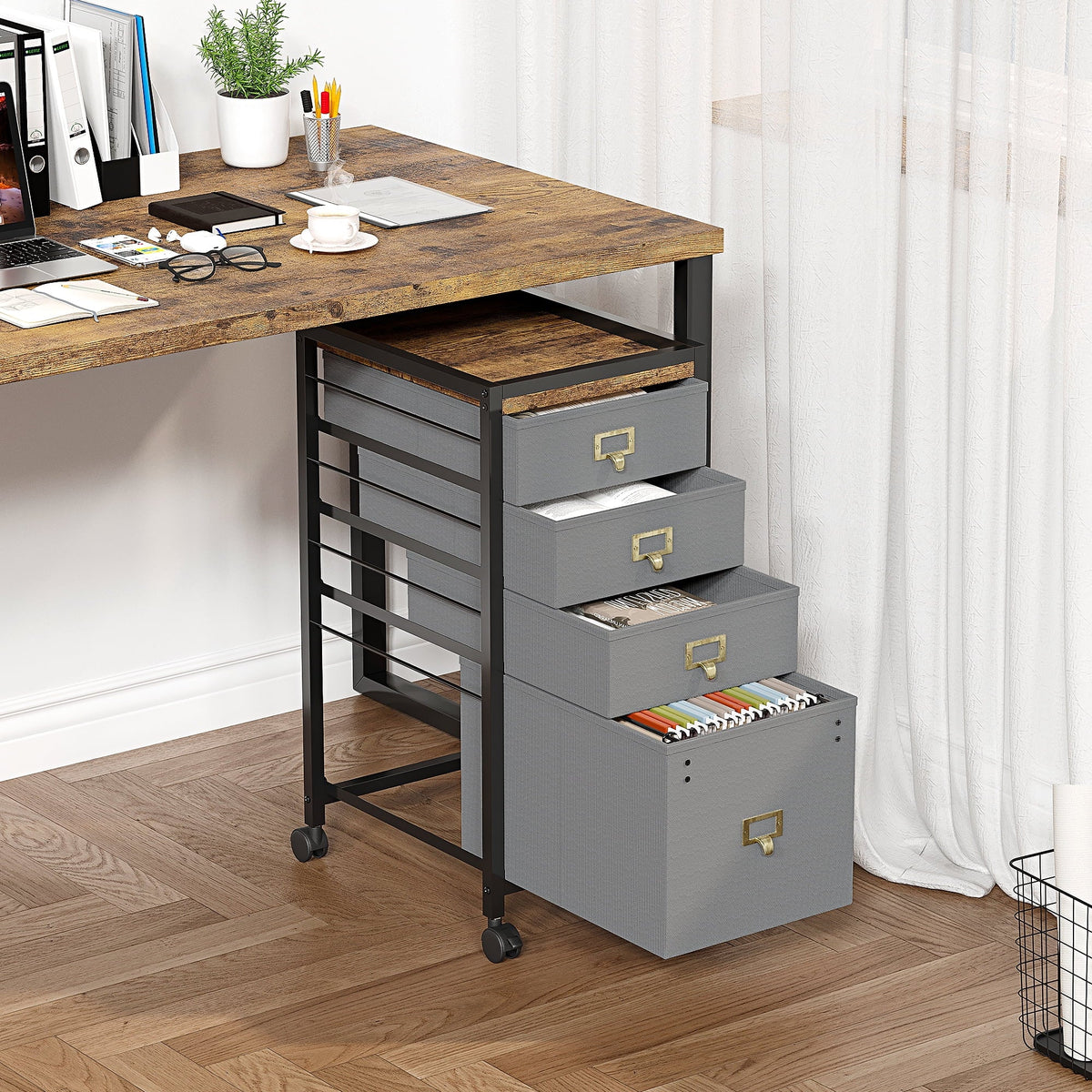 4 Drawer Black Fabric File Cabinet C2025