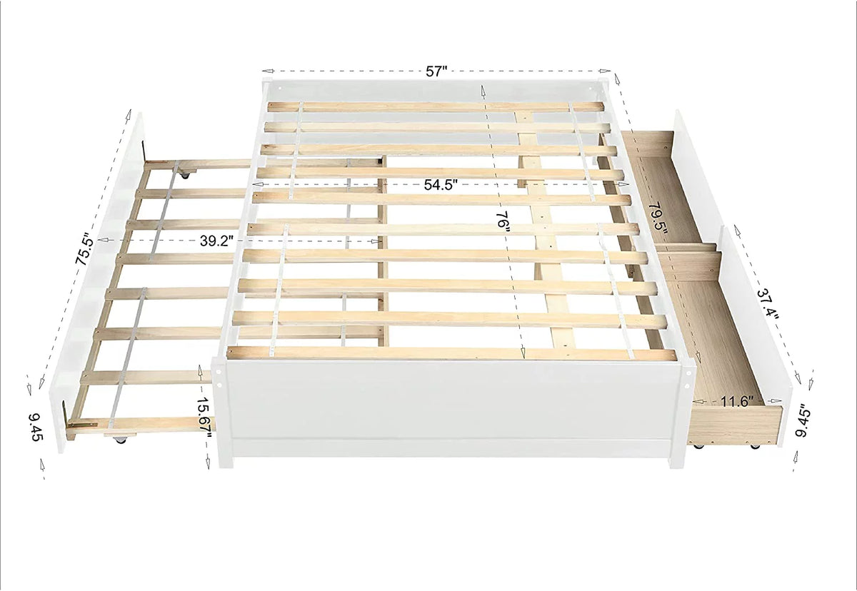 White Full Bed with Trundle and Storage B572003