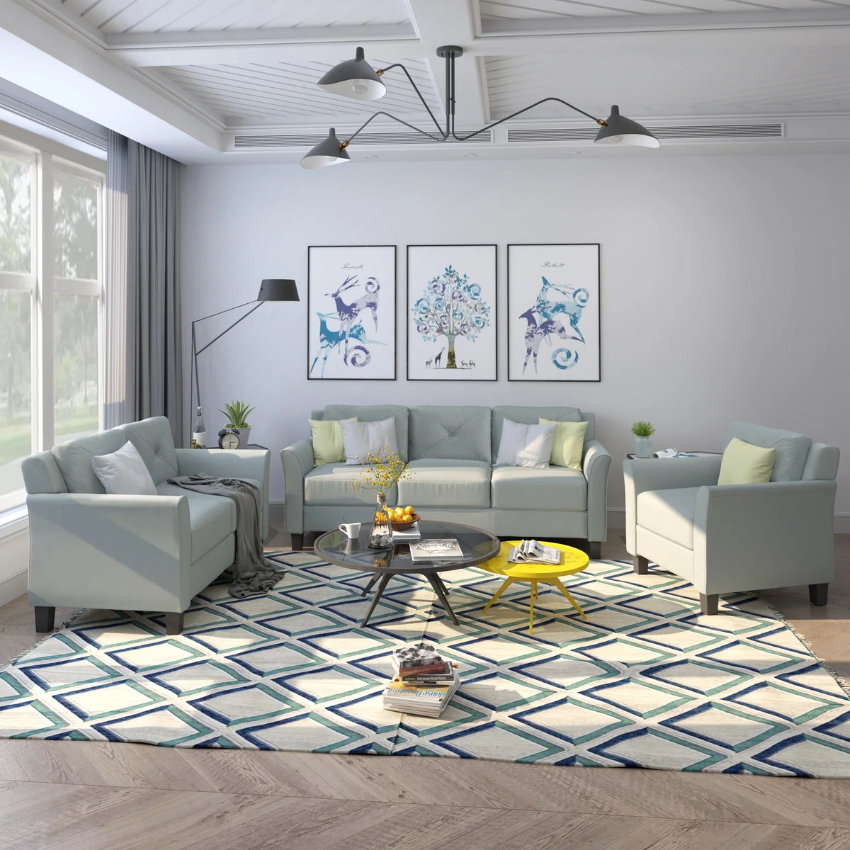 Grey 3 Piece Button Tufted Sectional Sofa Set D222832