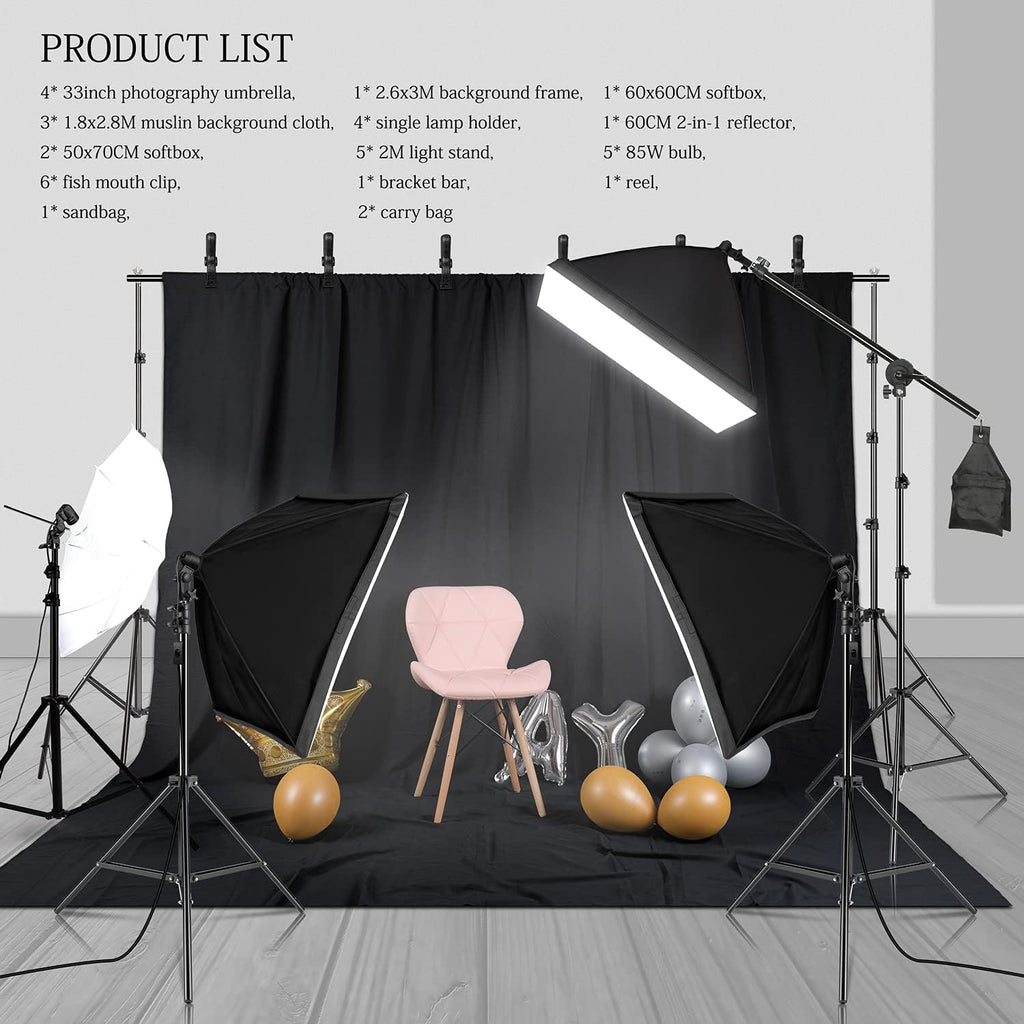 Photographic Umbrella Soft Box Lighting Kit with Cantilever Soft Box, 2m Light Stand, 2-in-1 Reflector V785