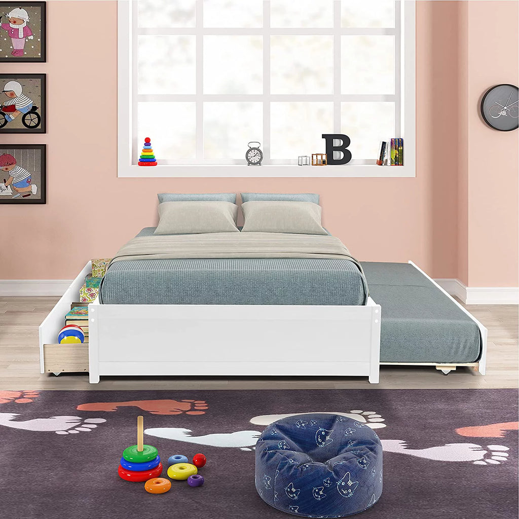 White Full Bed with Trundle and Storage B572003