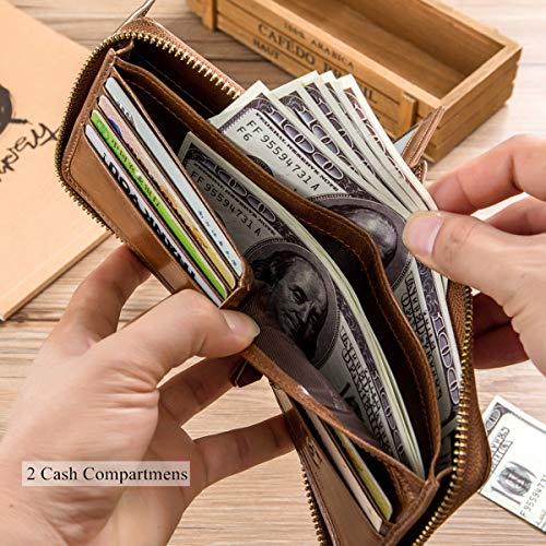 Genuine Leather Wallet with Zip Coin Pocket Coffee R5774