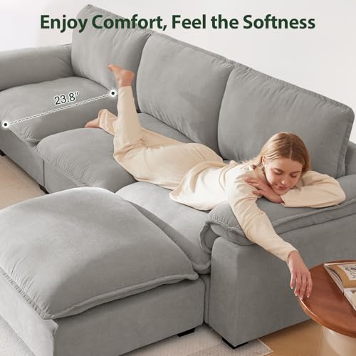 Ivory Beige Chenille Modular Sectional Sofa C6009