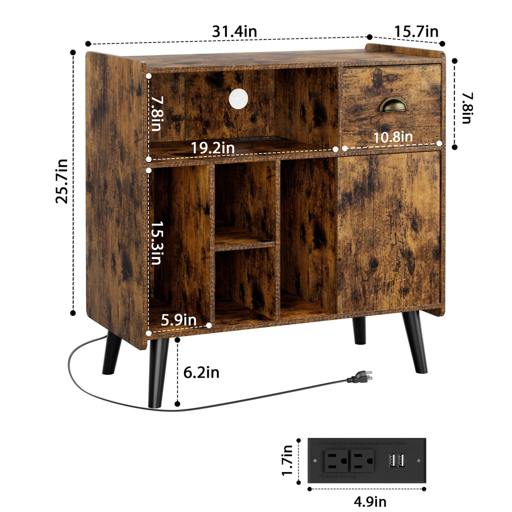 Record Player Stand with Vinyl Storage and Charging Station T5147