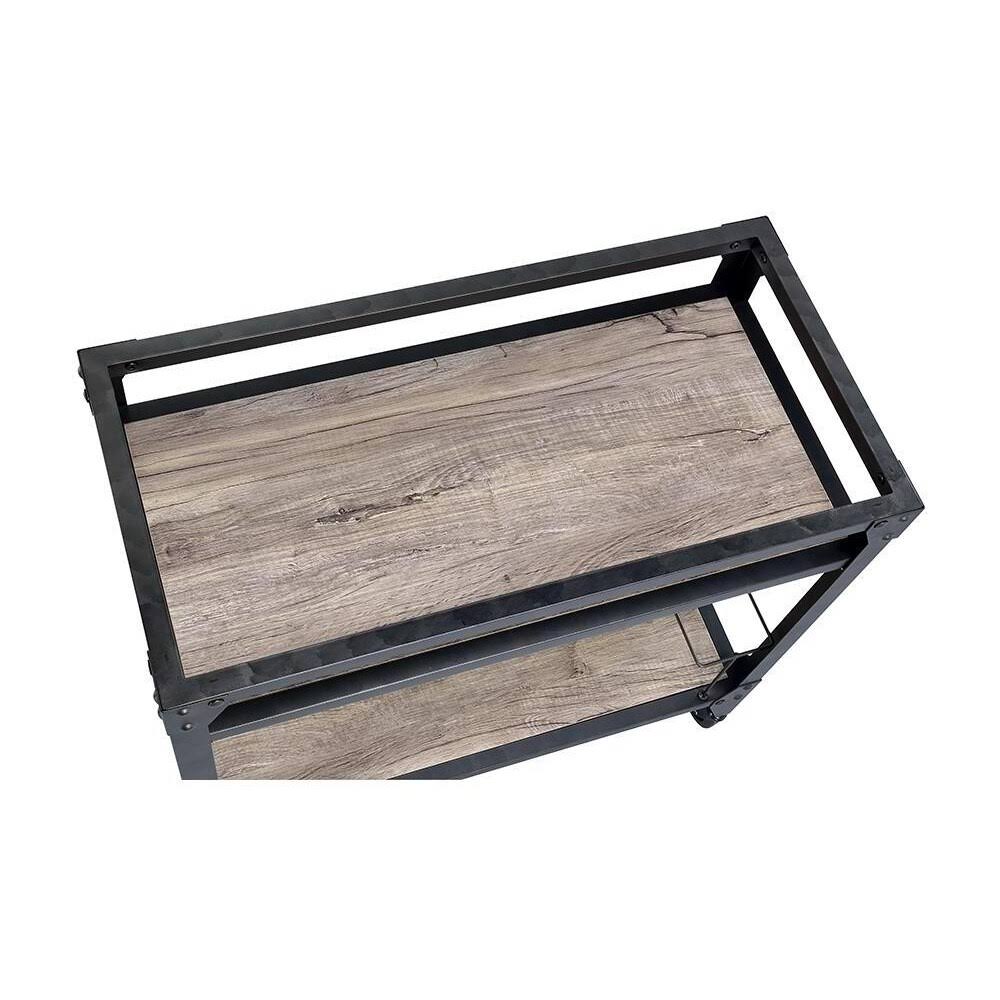 Rustic Oak & Charcoal Wood Serving Cart P10048
