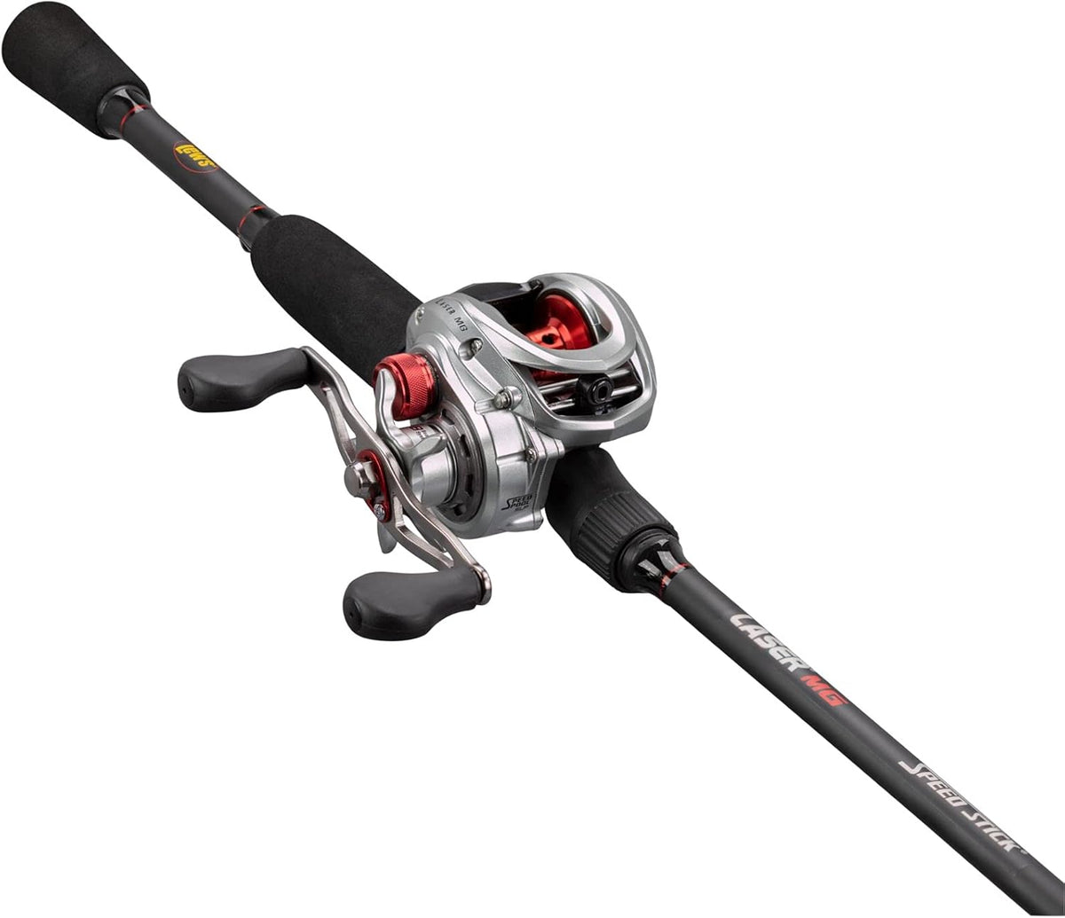 Silver Baitcast Reel and Fishing Rod Combo, 6-Foot 6-Inch 1-Piece IM6 Graphite Rod with Split Grip EVA Handle, Right-Hand Retrieve F538