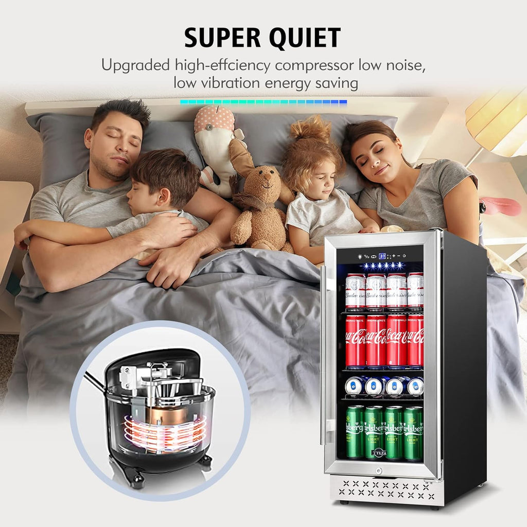Mini Fridge 15 Inch Beverage Refrigerator Cooler, 130 Can, Glass Door G45120