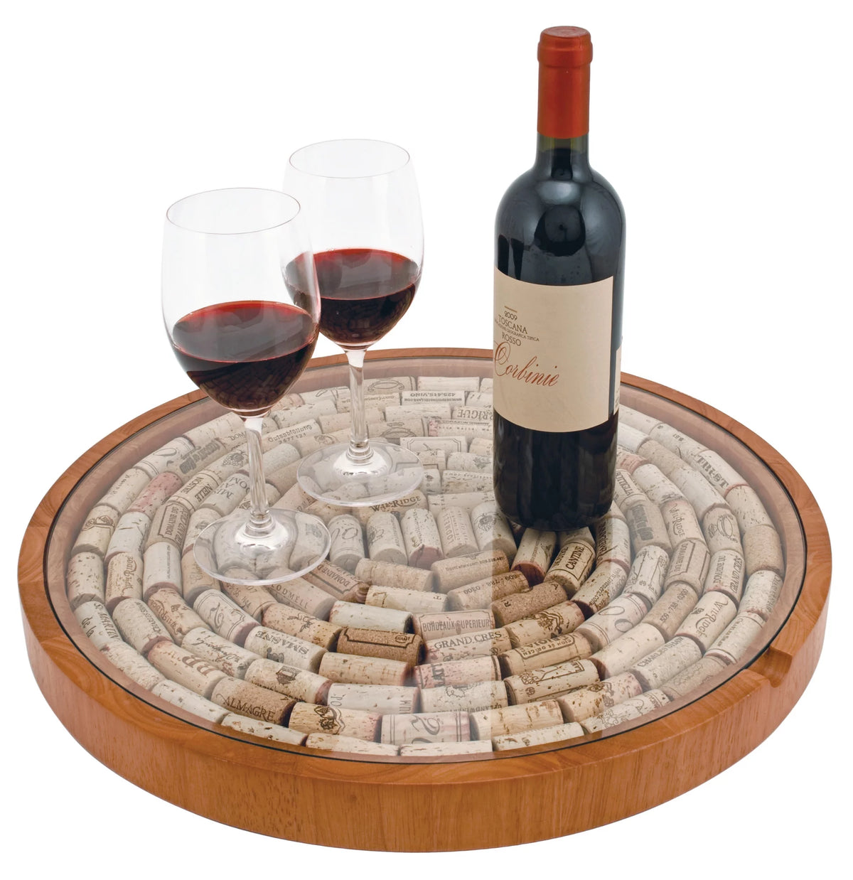Wine Cork Collector Lazy Susan Turntable, Wooden and Glass Storage for 130 Corks Z575