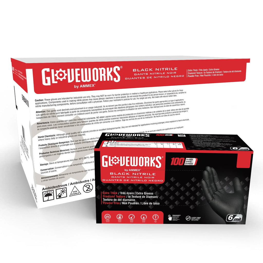 Black Nitrile Disposable Gloves, 6 Mil, Large, 100/Box M5107
