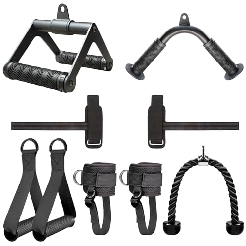 Cable Machine Attachment Set with Tricep Rope, V Bar, Double D Handle, Ankle & Wrist Straps L214512