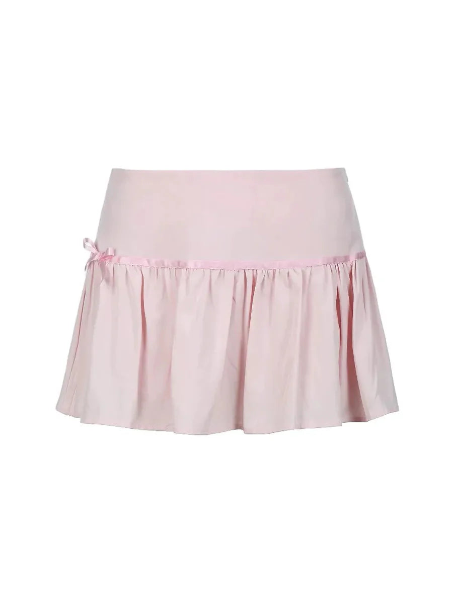 Pink Rose Ruffle Ribbon Pleated Skirt X306
