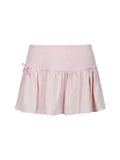 Pink Rose Ruffle Ribbon Pleated Skirt X306