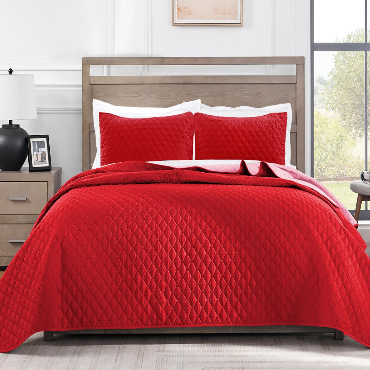Reversible Twin Quilt Bedding Set with Pillow Sham W93568