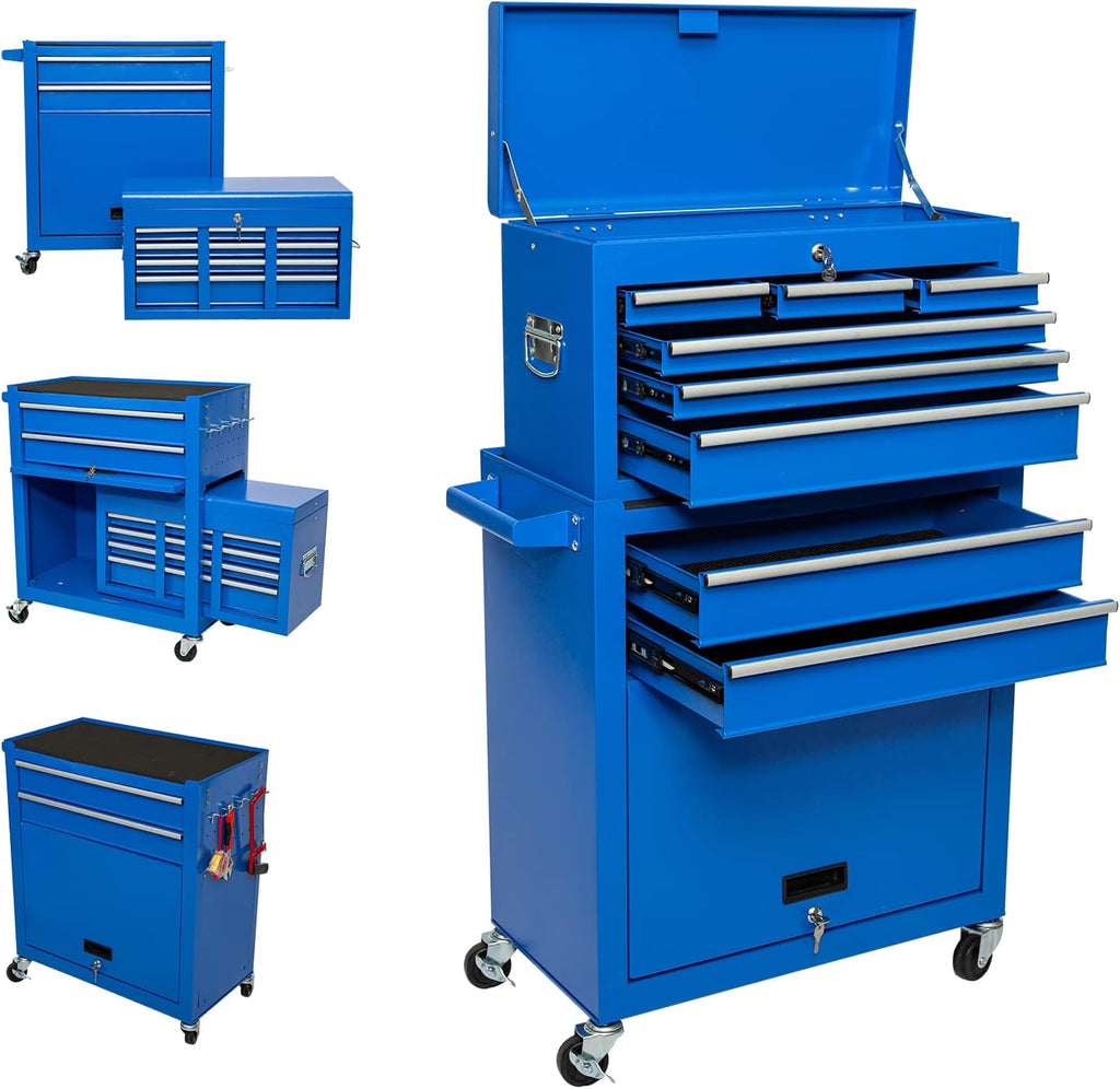 8-Drawer Rolling Tool Chest with 4 Wheels, Lockable Tool Storage Cabinet (RED) X836