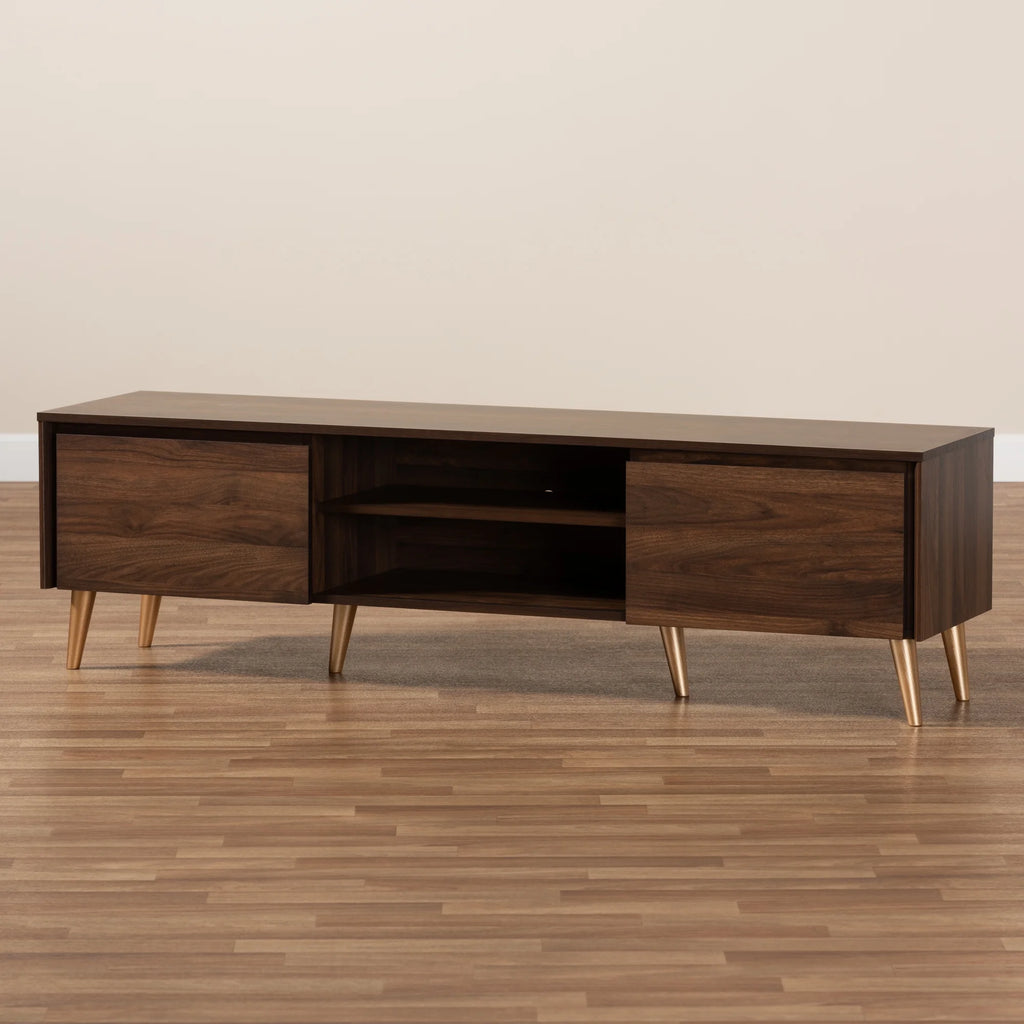 Walnut Brown and Gold Finished Wood TV Stand T93797