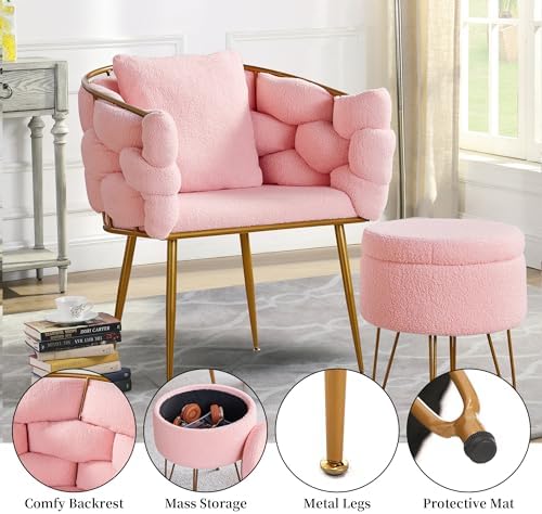 Accent Chair with Ottoman Teddy Fleece Fabric with Metal Frame G255