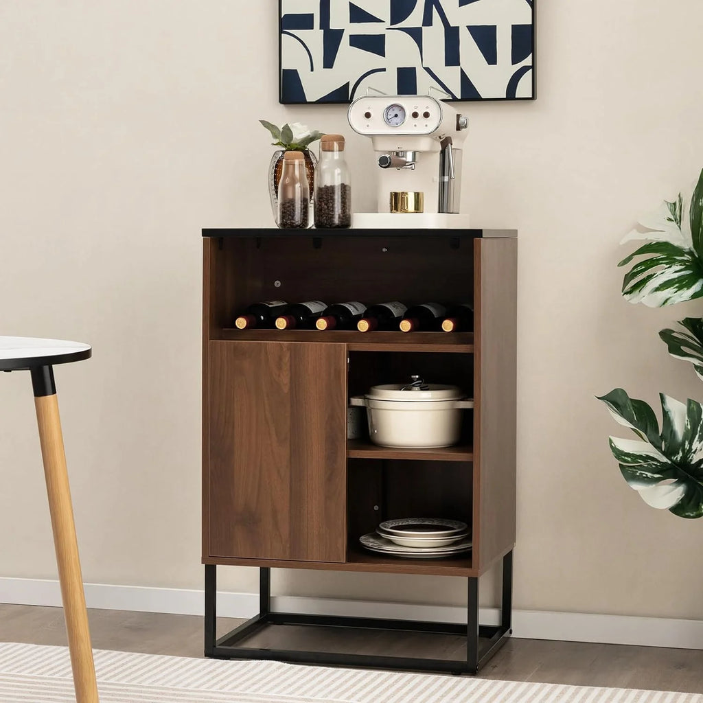 Wine Cabinet Sideboard Buffet Cabinet with Tempered Glass Top Sliding Door Freestanding Wine Rack Table P13424
