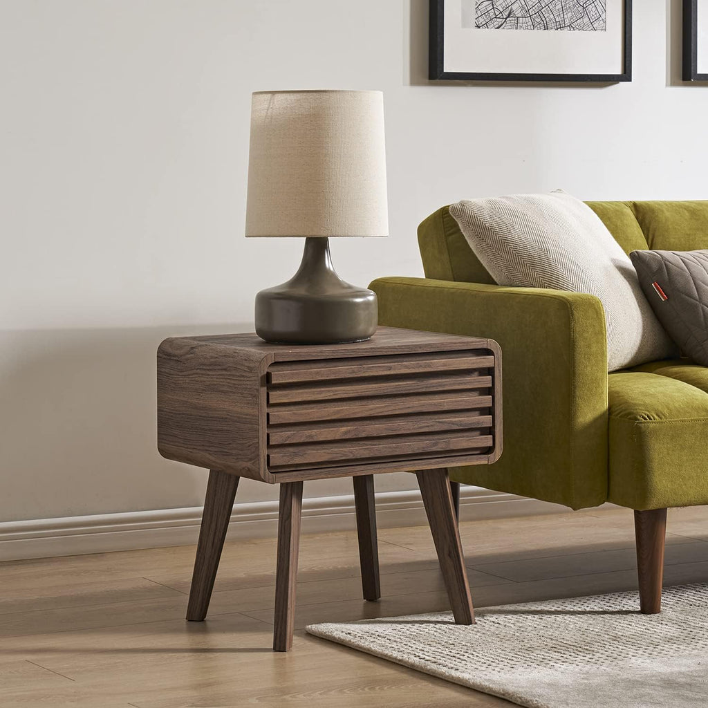 Walnut Side Table with Slatted Door T6916
