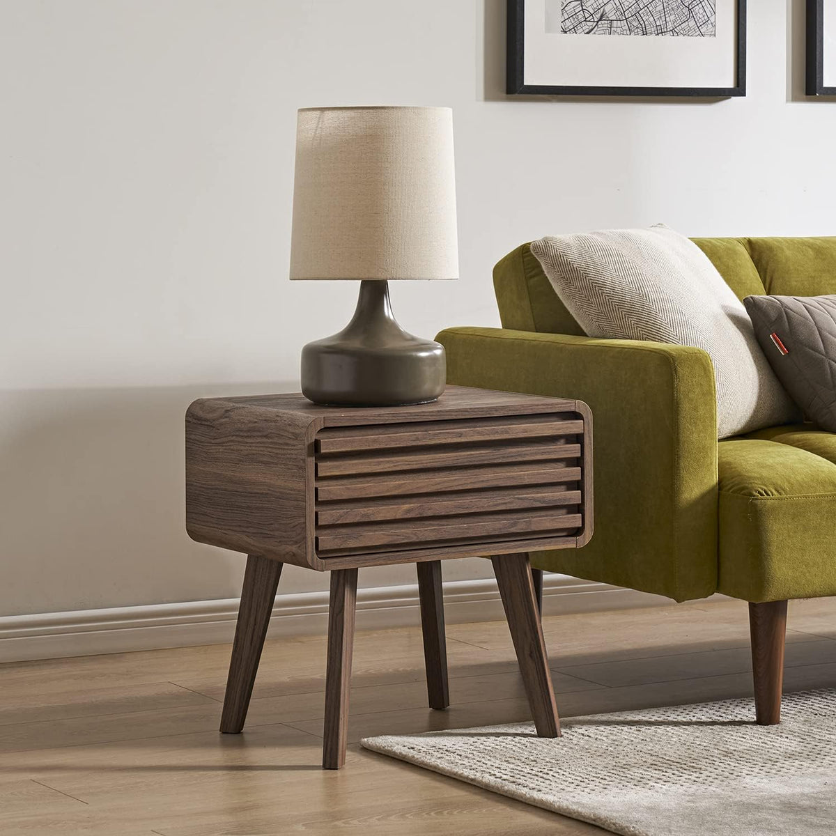 Walnut Side Table with Slatted Door T6916