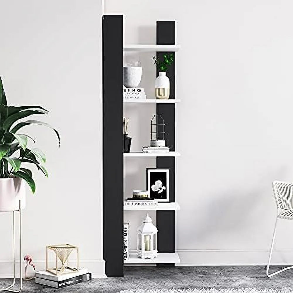 White 5-Corner Unit Display Shelves and Wooden Bookcase Q825