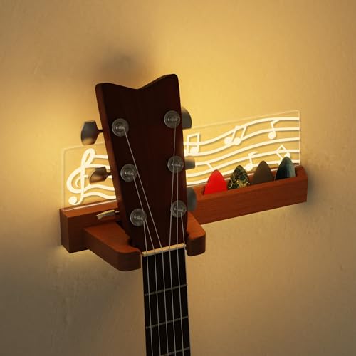 Solid Wood & Acrylic USB-Powered Guitar Wall Mount Stand with LED Lights G2671