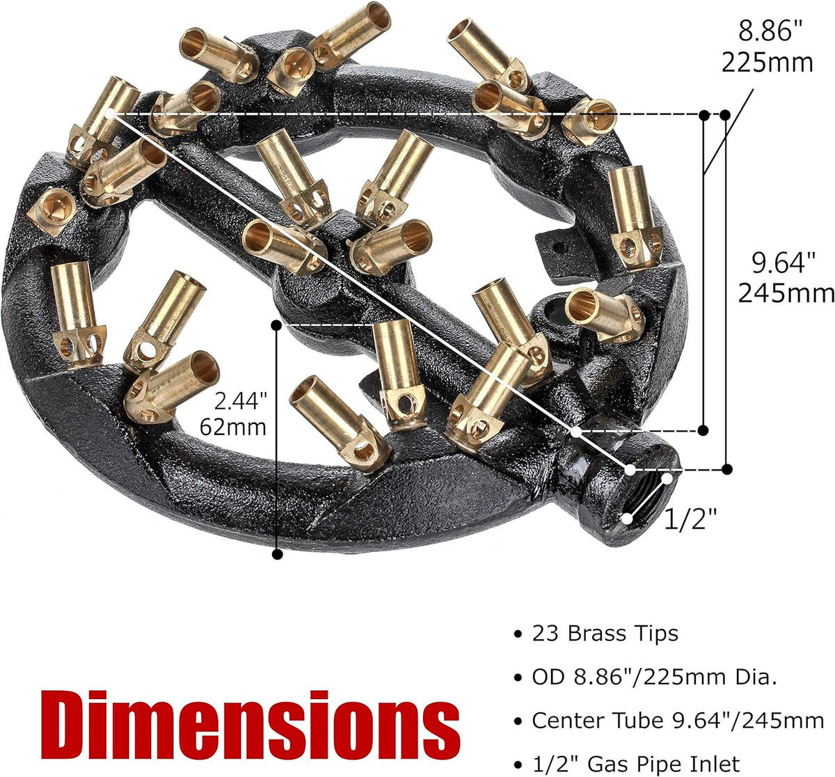 Cast Iron Round Nozzle Jet Burner with 32 Brass Tips, 160,000 BTU I27151