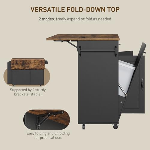 White and Walnut Kitchen Island with Power Outlet and Drop Leaf Q687256