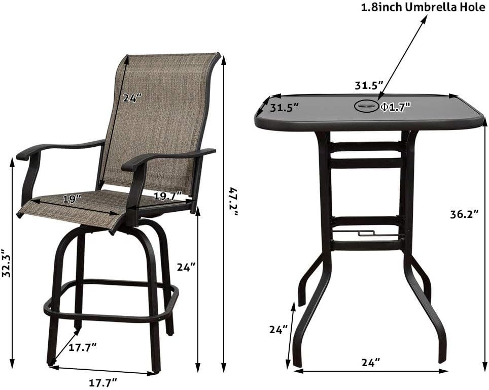 Swivel Bar Stools Set with All-Weather Metal Frame E9445