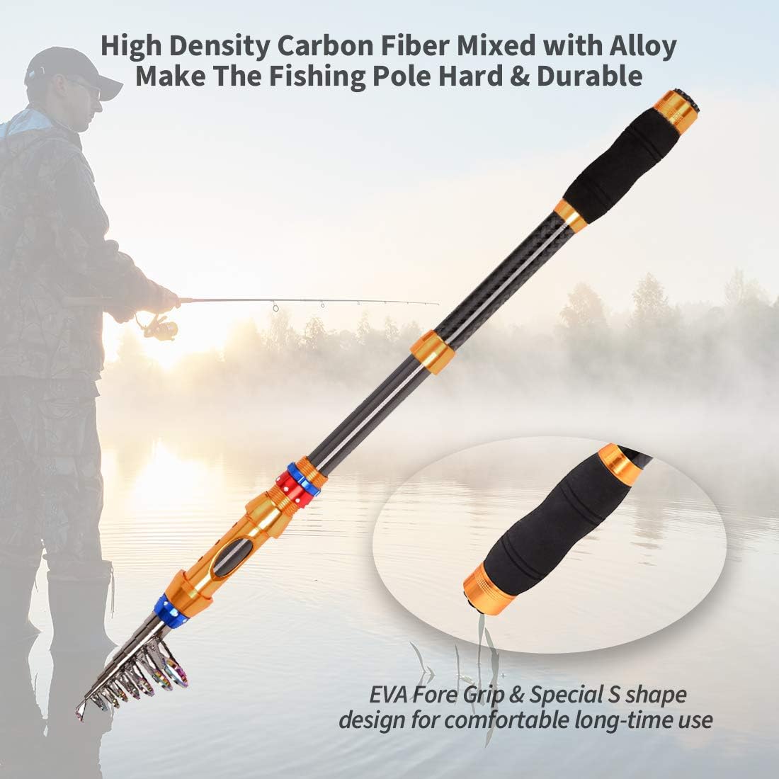 12 FT Carbon Fiber Telescopic Fishing Rod and Reel Combo with Carrier Bag P185252