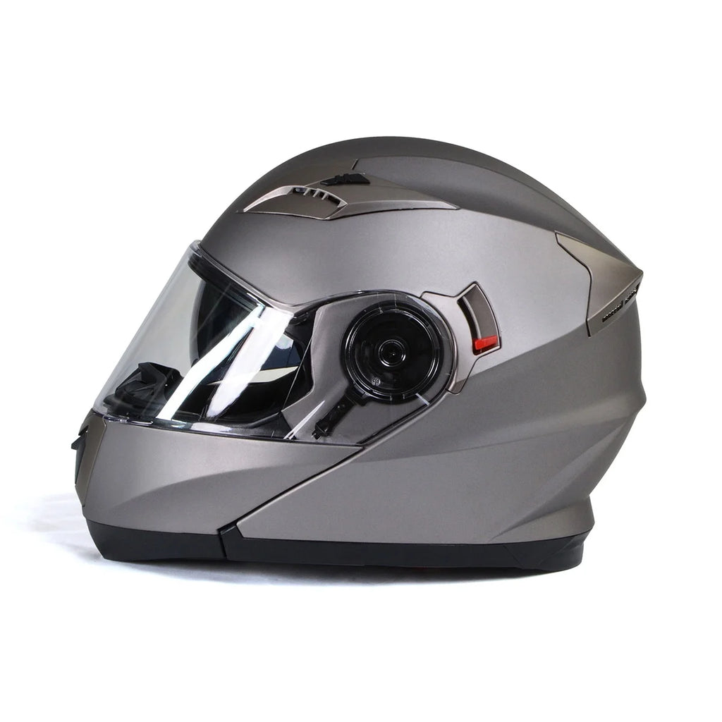 Silver Modular Motorcycle Helmet with Drop Down Visor V453