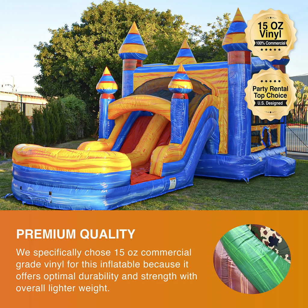 Inflatable Bounce with Two Slides, Heavy Duty Blower, Stakes and Storage F880329